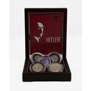 Adolf Hitler: A collection of four coins and one stamp